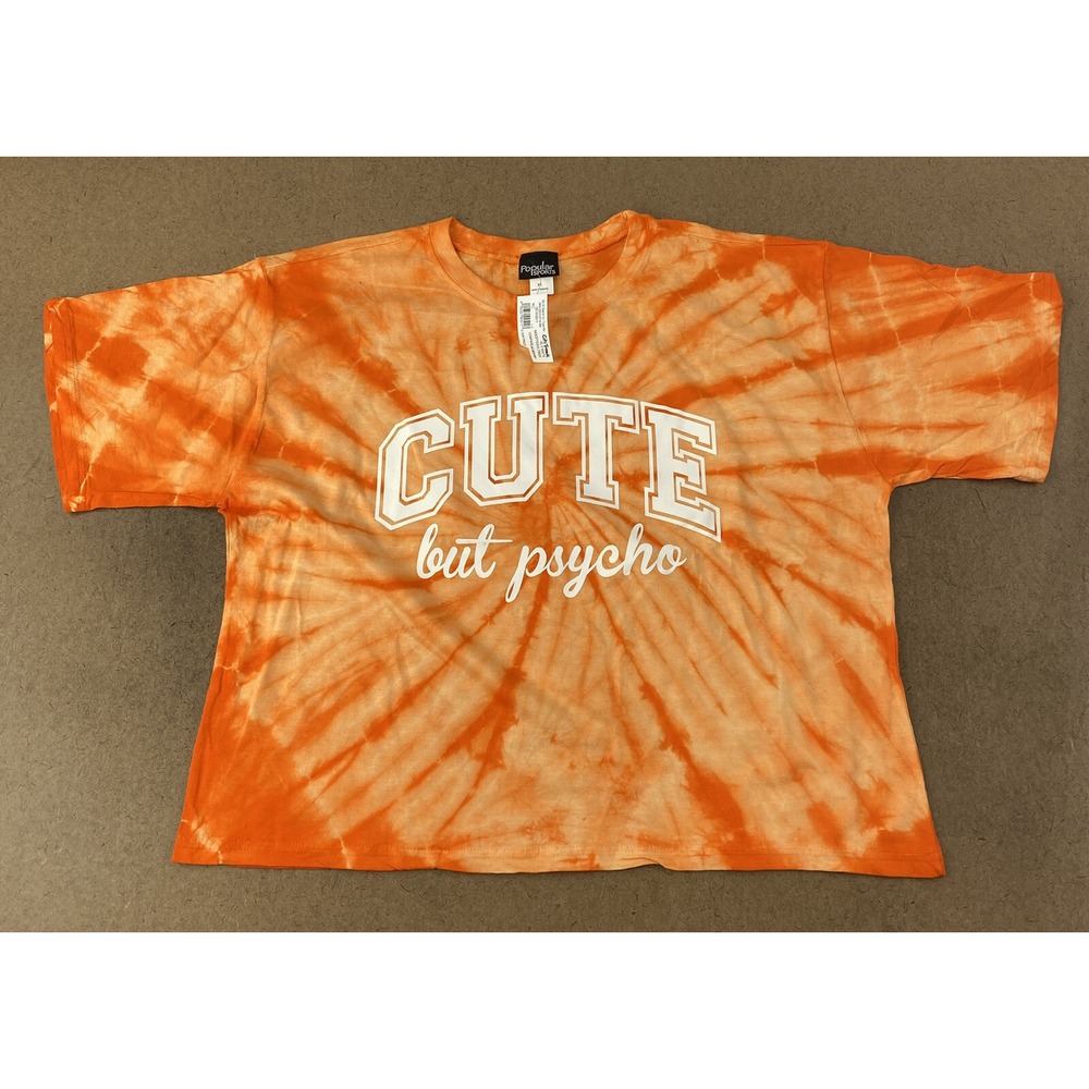 Citi Trends Women's Plus Size 2X Orange Tie Dye "Cute But Psycho" Crop Top NWT